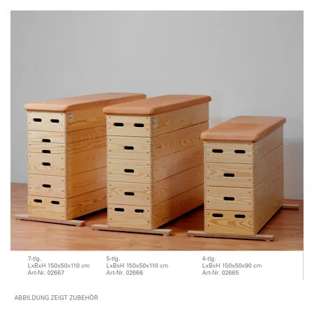 Vaulting boxes, LxWxH 150x50x110 cm, 5 pieces.