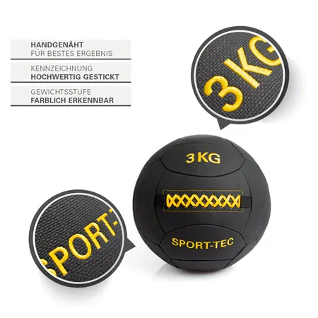 Sport-Tec Wall Ball Robusta, 35 cm, 3 kg, yellow