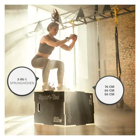 Sport-Tec jumping trainer 3-in-1 Plyo Box made of wood, 75x60x50 cm