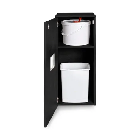 Sport-Tec disinfectant wipe dispenser, black wood, incl. waste garbage can