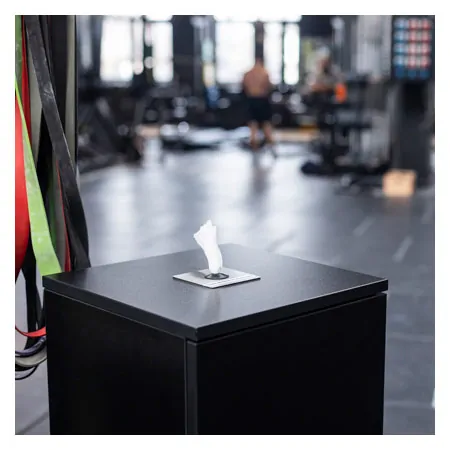 Sport-Tec disinfectant wipe dispenser, black wood, incl. waste garbage can