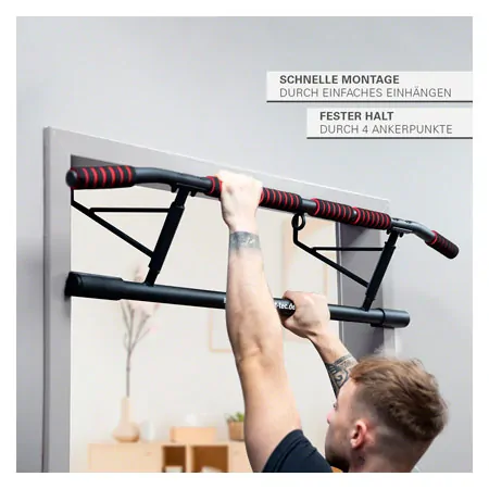 Sport-Tec door rack chin-up bar foldable, 117x28 cm, incl. 2 power ropes + 2 snap hooks