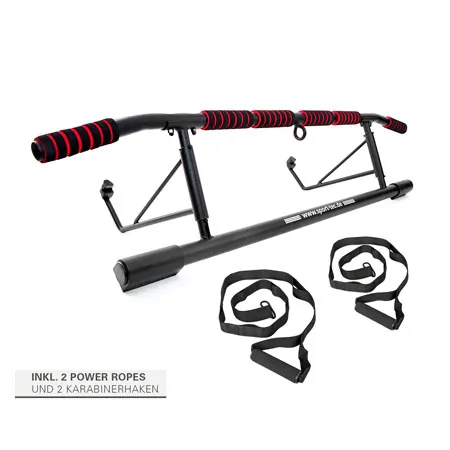 Sport-Tec door rack chin-up bar foldable, 117x28 cm, incl. 2 power ropes + 2 snap hooks