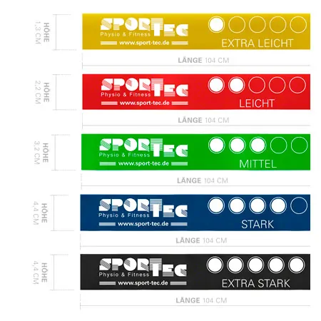 Sport-Tec Powerband made of latex, set of 5, 104 cm, 5 strengths