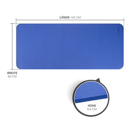 Pilates and yoga mat, LxWxH 140x60x0.6 cm, blue
