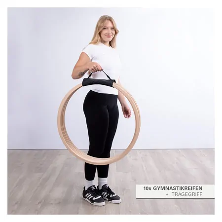 Wooden gymnastic hoops, set of 10, � 60 cm, incl. carrying handle