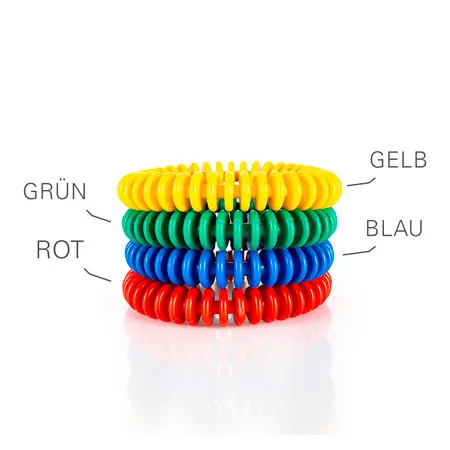 Lamellar ring made of PVC,  16 cm, Set of 4: once blue, green, red, yellow