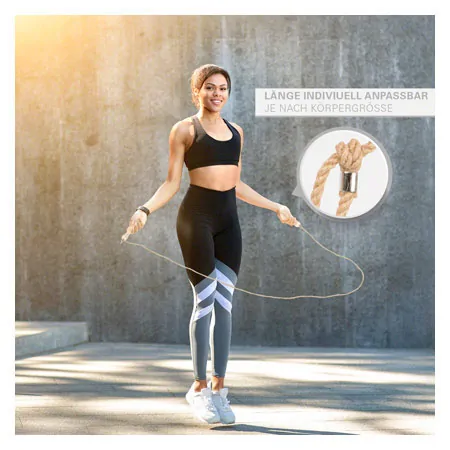 Skipping rope made of hemp with wooden handle 280 cm