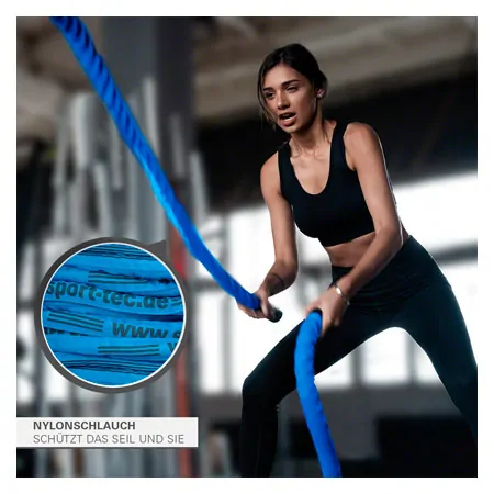 Fitness cable Battle Rope coated,  3 cm x 30 m, blue, 10,5 kg