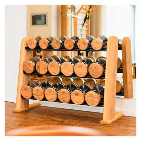 NOHRD DumbBells dumbbell set, 18 dumbbells 5 - 25 kg incl. tray, oak