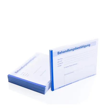 Treatment confirmation, 5 blocks of 50 sheets (250 pages), DIN A6 landscape