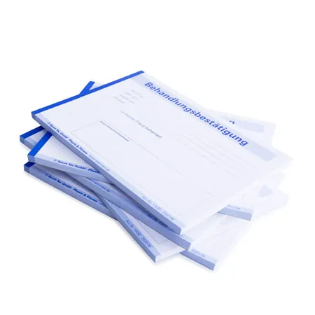 Treatment confirmation, 5 blocks of 50 sheets (250 pages), DIN A6 landscape