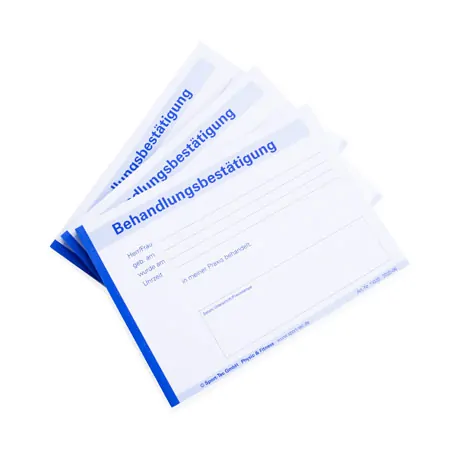 Treatment confirmation, 5 blocks of 50 sheets (250 pages), DIN A6 landscape