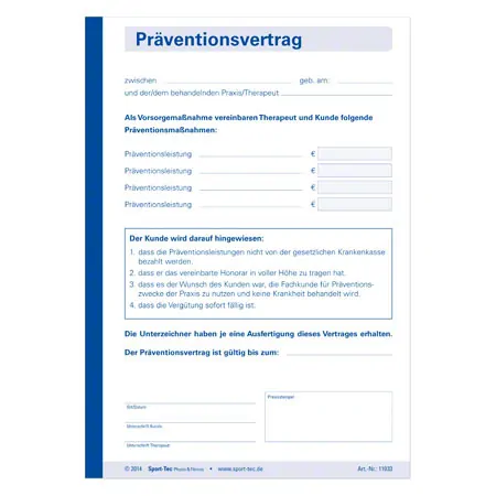 Copy of prevention contract, 1 block of 100 sets (200 sheets), DIN A5