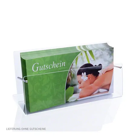 Voucher stand made of acrylic glass