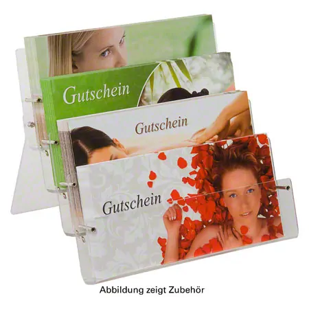 Voucher stand 4-fold made of acrylic glass