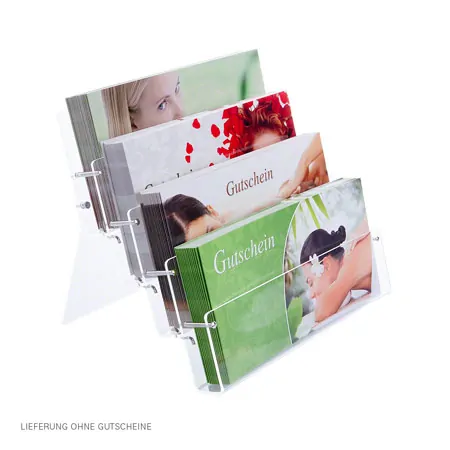 Voucher stand 4-fold made of acrylic glass