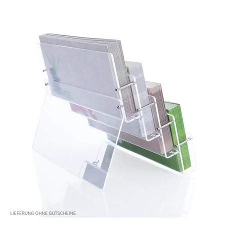Voucher stand 4-fold made of acrylic glass