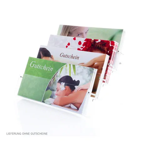 Voucher stand 4-fold made of acrylic glass