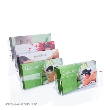 Voucher stand 4-fold made of acrylic glass