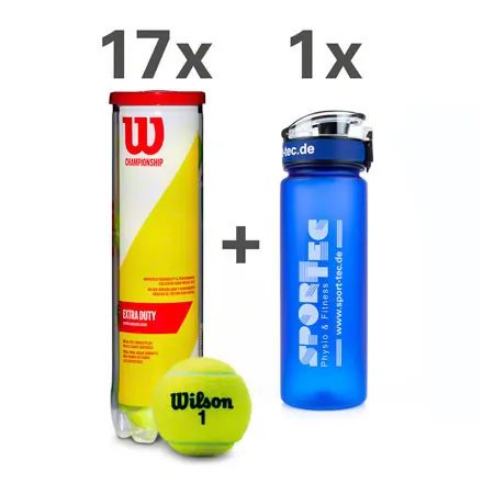 17x Wilson tennisball CHAMPIONSHIP EXTRA DUTY can of 4, incl. drinking bottle