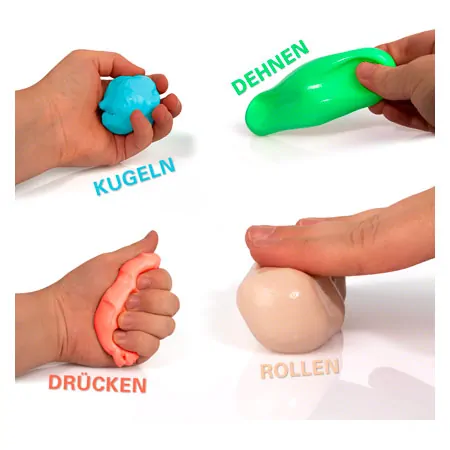 Physioflex therapy kneading mass, set: 85 g, 1x each extra soft, soft, medium, hard, extra hard