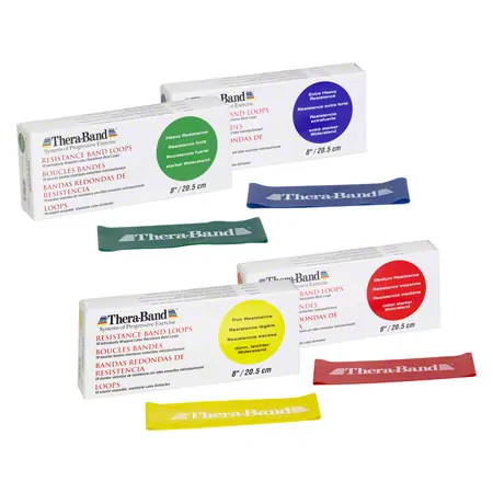 Thera-Band loop set of 4,  13 cm, 7,6x20,5 cm, each 1x yellow, red, green, blue