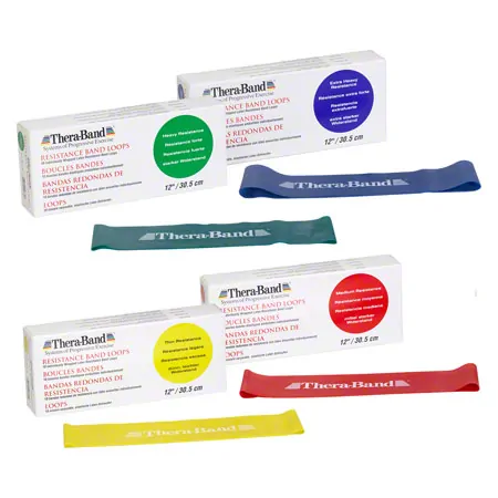 Thera-Band loop set of 4,  20 cm, 7,6x30,5 cm, each 1x yellow, red, green, blue