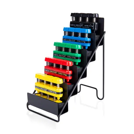 Digi-Flex Hand trainer-set, 5 thickness ink. Storage display, set of 5