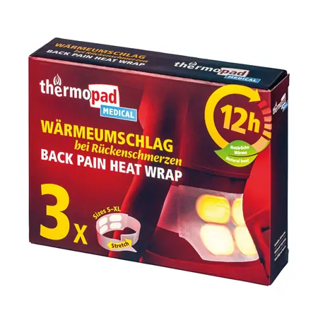 Thermopad heat wrap for back pain, box of 3
