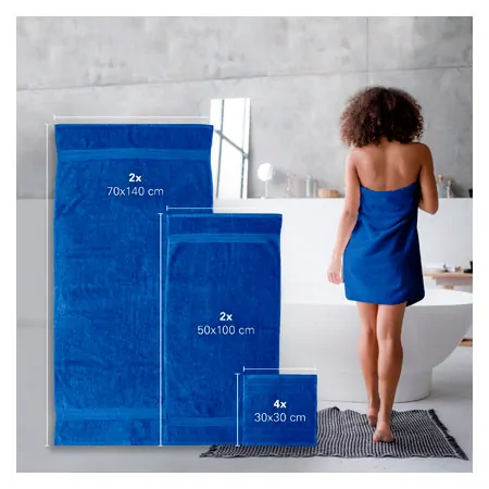 Towel set 8 pcs., 4 pieces 30x30 cm  2 pieces 140x70 cm and 2 pieces 100x50 cm