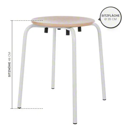 Standard gymnastics stool with wooden seat, � 35 cm, frame color white
