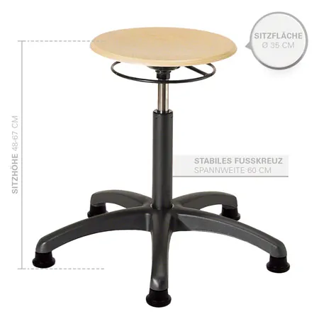 Standard swivel stool with wooden seat and glides