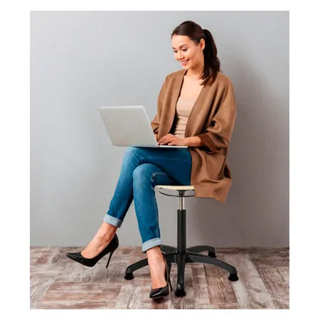 Standard swivel stool with wooden seat and rolls