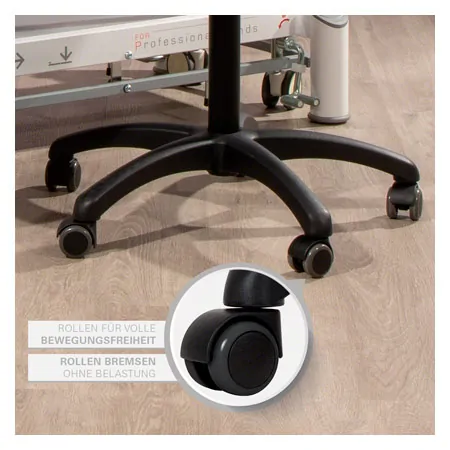 Standard swivel stool with wooden seat and rolls
