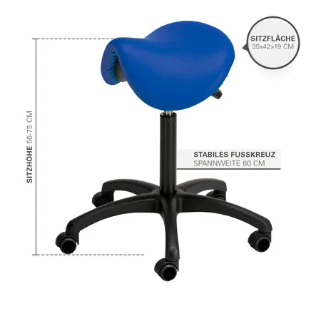 Saddle stool with cushion, standard with wheels