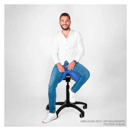 Saddle stool with cushion, standard with wheels