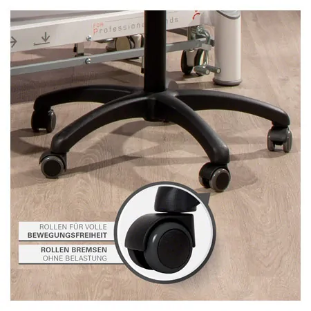 Saddle stool with cushion, standard with wheels