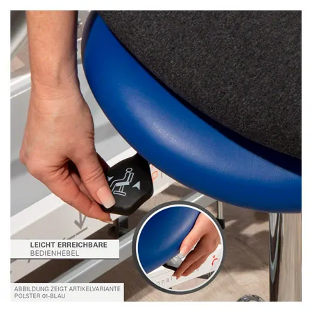 Saddle stool with cushion, standard with wheels