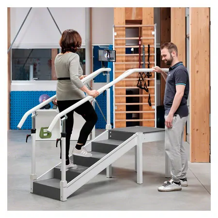 Exercise staircase with adjustable handrail, single design