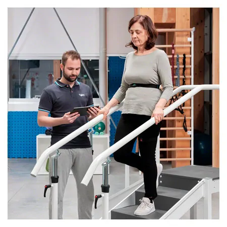Exercise staircase with adjustable handrail, single design