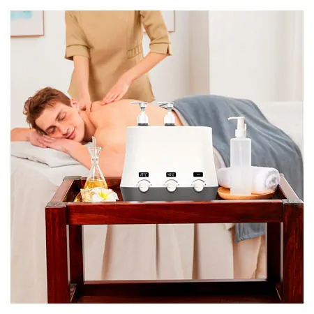 Massage oil warmer, 3-way, incl. 3 dispenser bottles