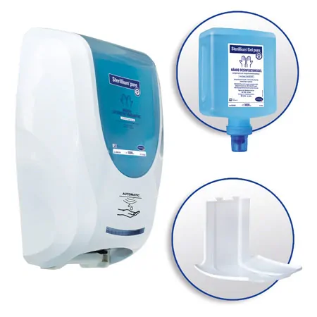Disinfectant dispenser set CleanSafe touchless, plastic, Sterillium and collecting tray