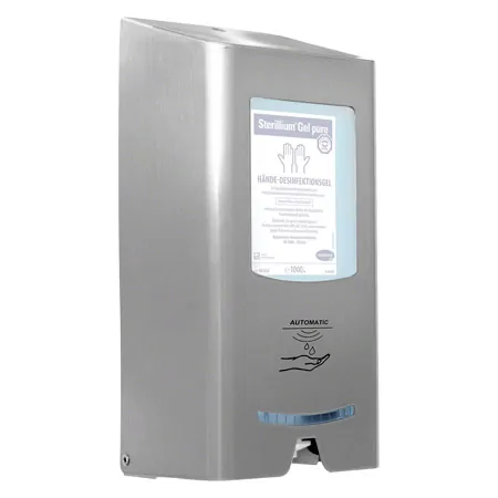 Disinfectant dispenser set CleanSafe touchless, stainless steel, Sterillium and collecting tray