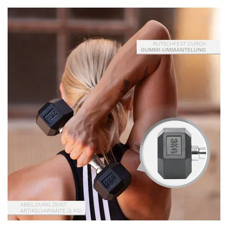 Hex rubber compact dumbbell, 3 kg, piece
