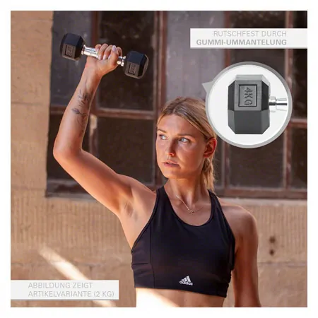 Hex rubber compact dumbbell, 4 kg, piece