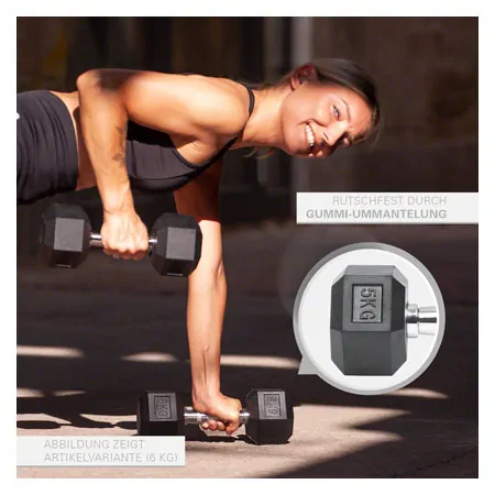 Hex rubber compact dumbbell, 5 kg, piece