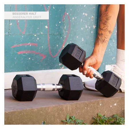 Hex rubber compact dumbbell, 6 kg, piece