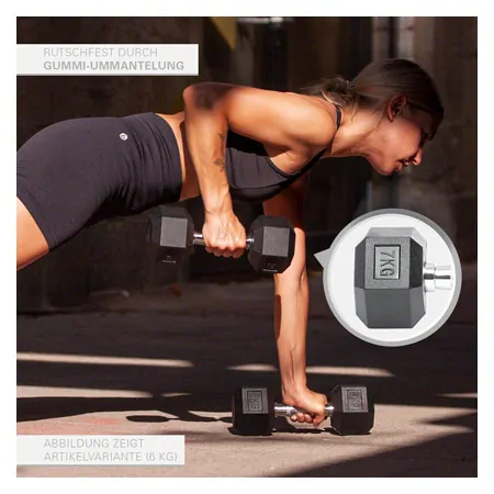 Hex rubber compact dumbbell, 7 kg, piece
