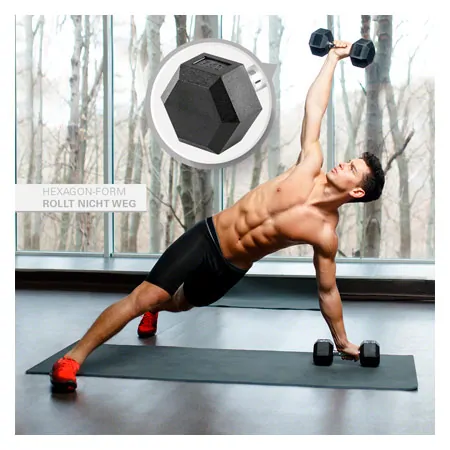 Hex rubber compact dumbbell, 7 kg, piece